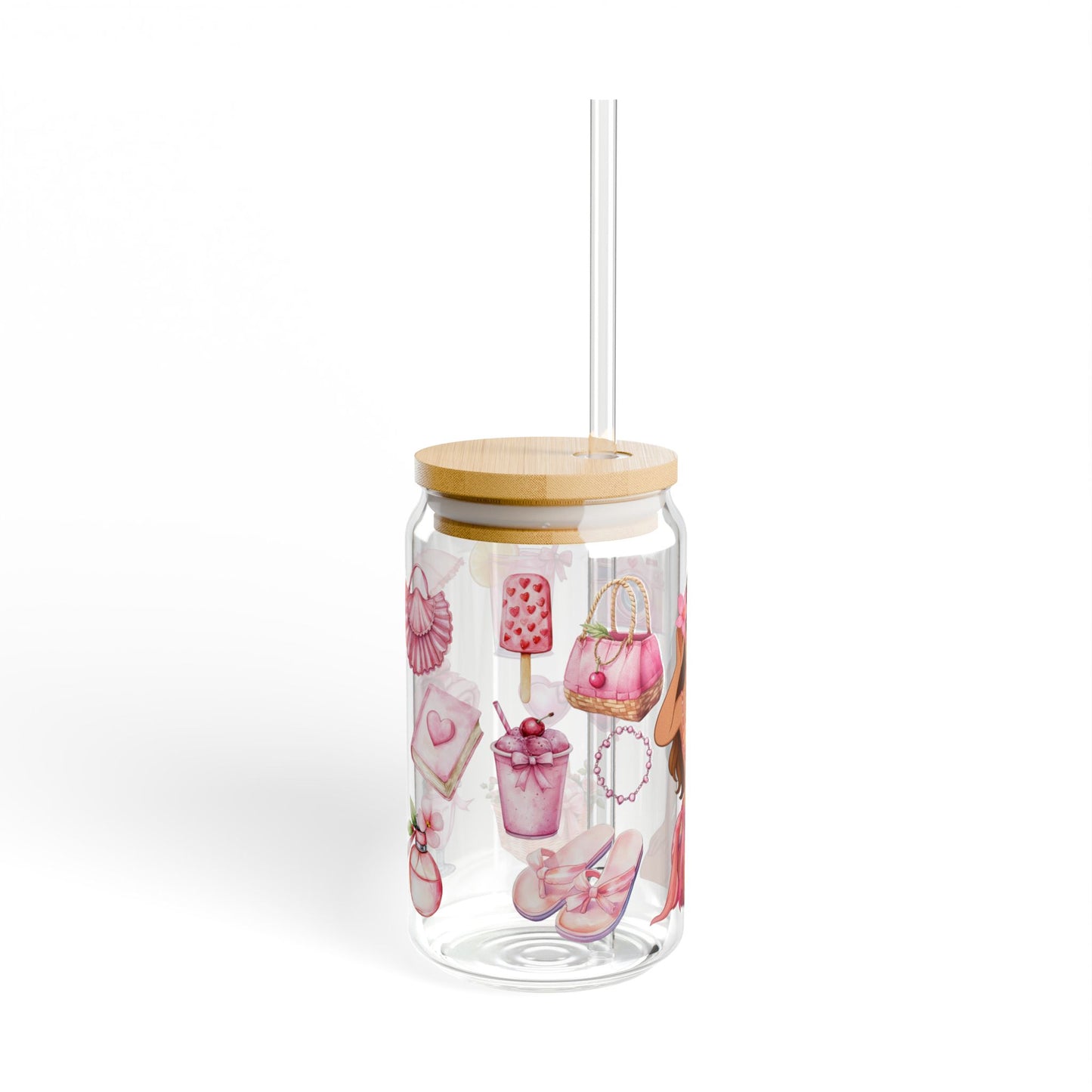 Custom Glass Can with Your Photo – Personalized Iced Coffee Cup with Bamboo Lid & Straw – Aesthetic Gift for Her