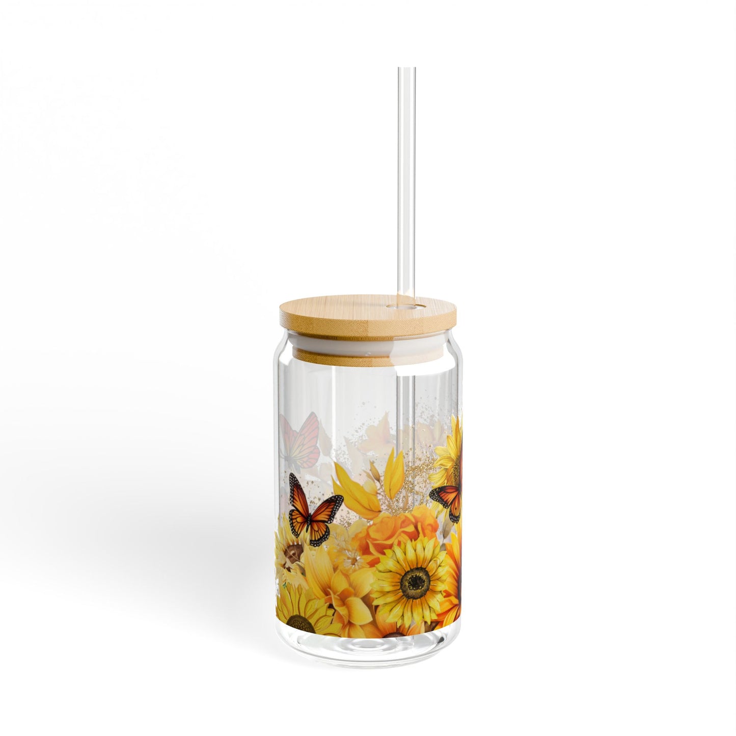 Sipper Glass - Sunflowers and Butterflies Design