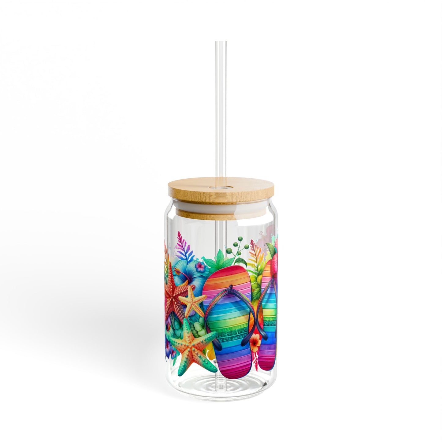 Color full Summer Beach Sipper Glass, 16oz
