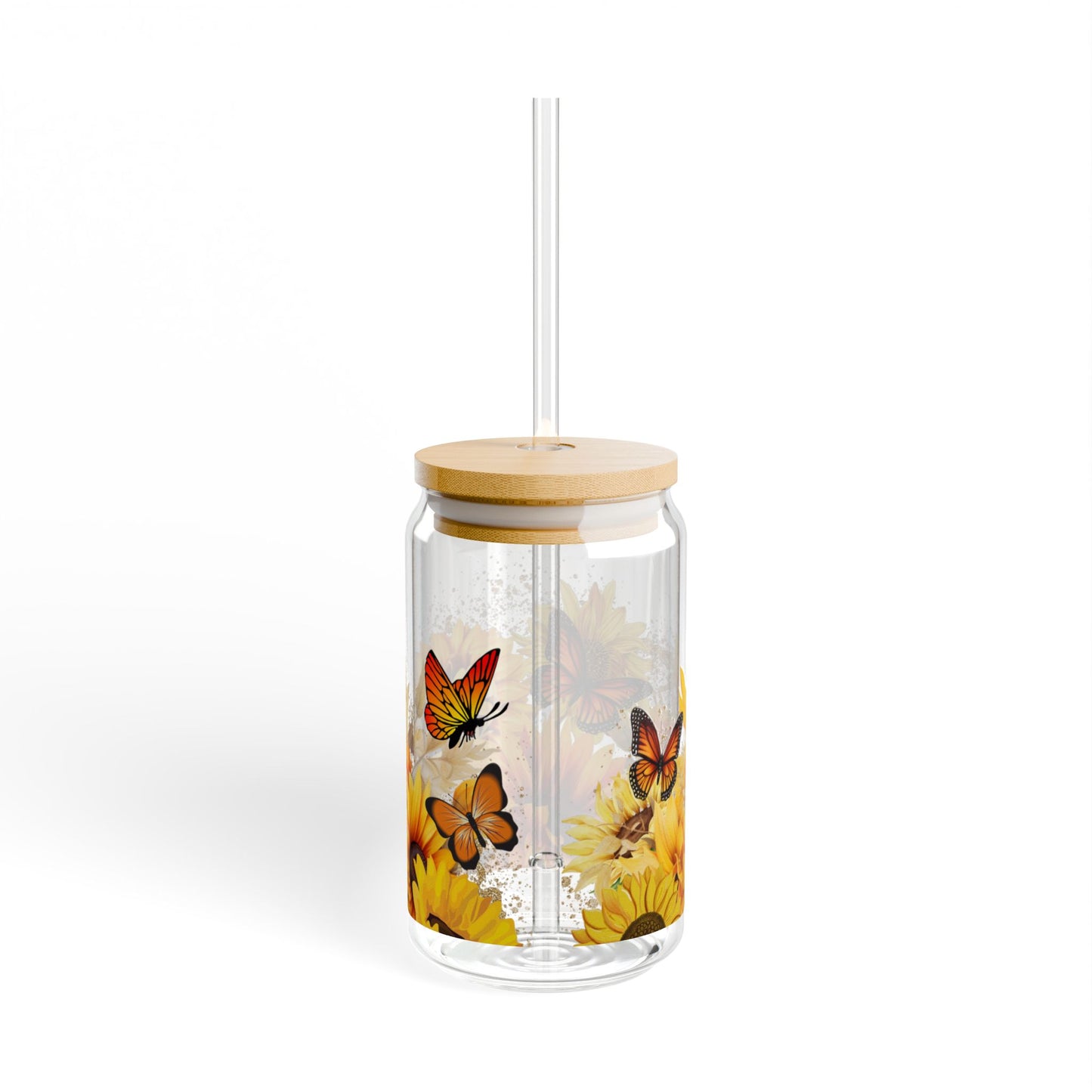Sipper Glass - Sunflowers and Butterflies Design