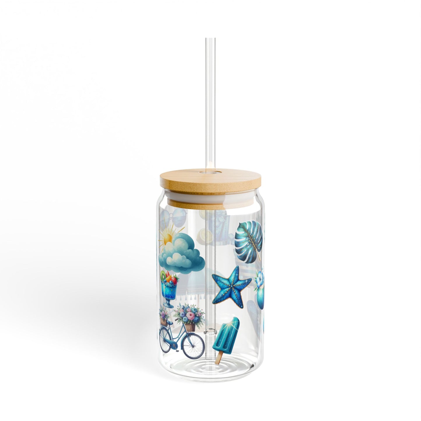 Blue beach time sipper glass