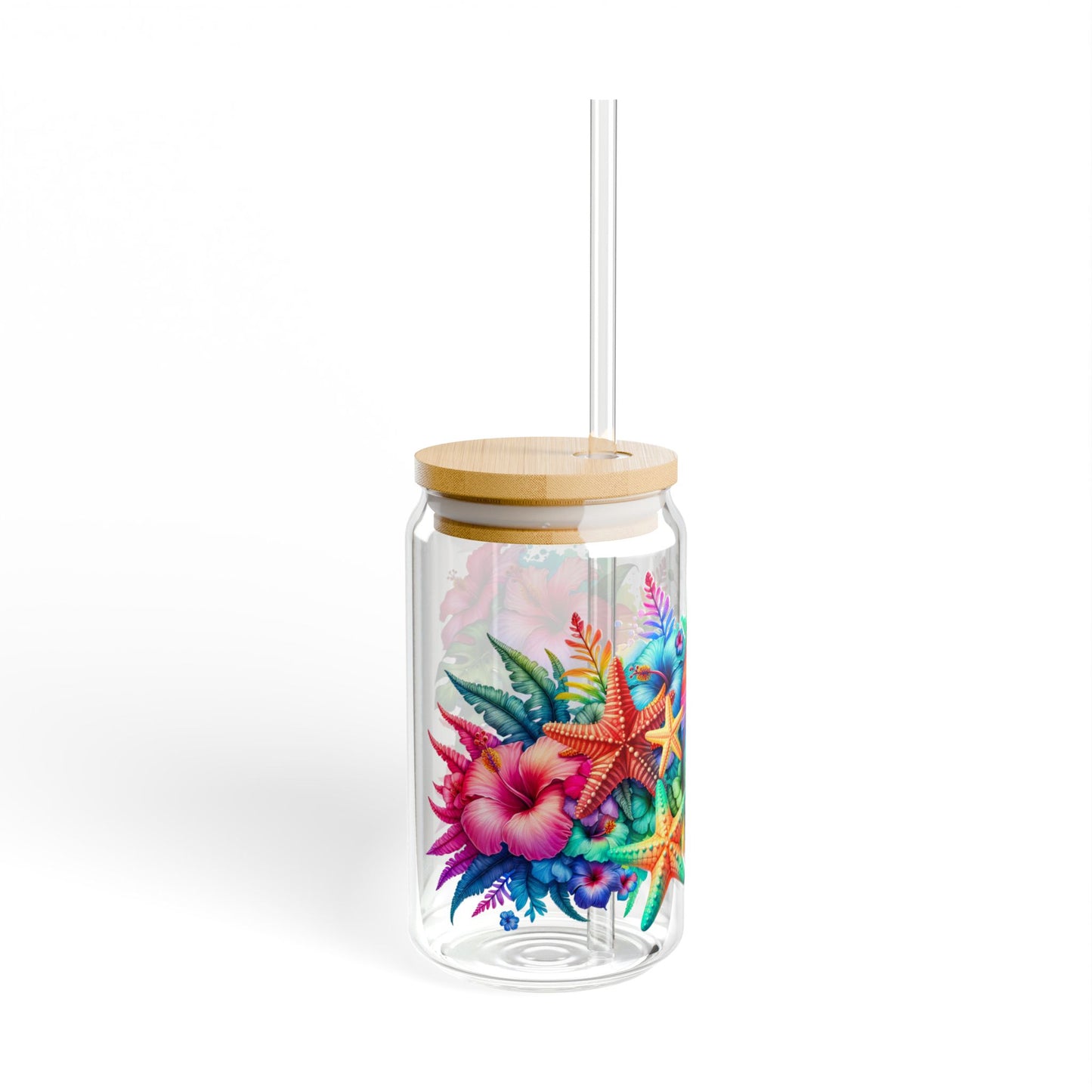 Color full Summer Beach Sipper Glass, 16oz