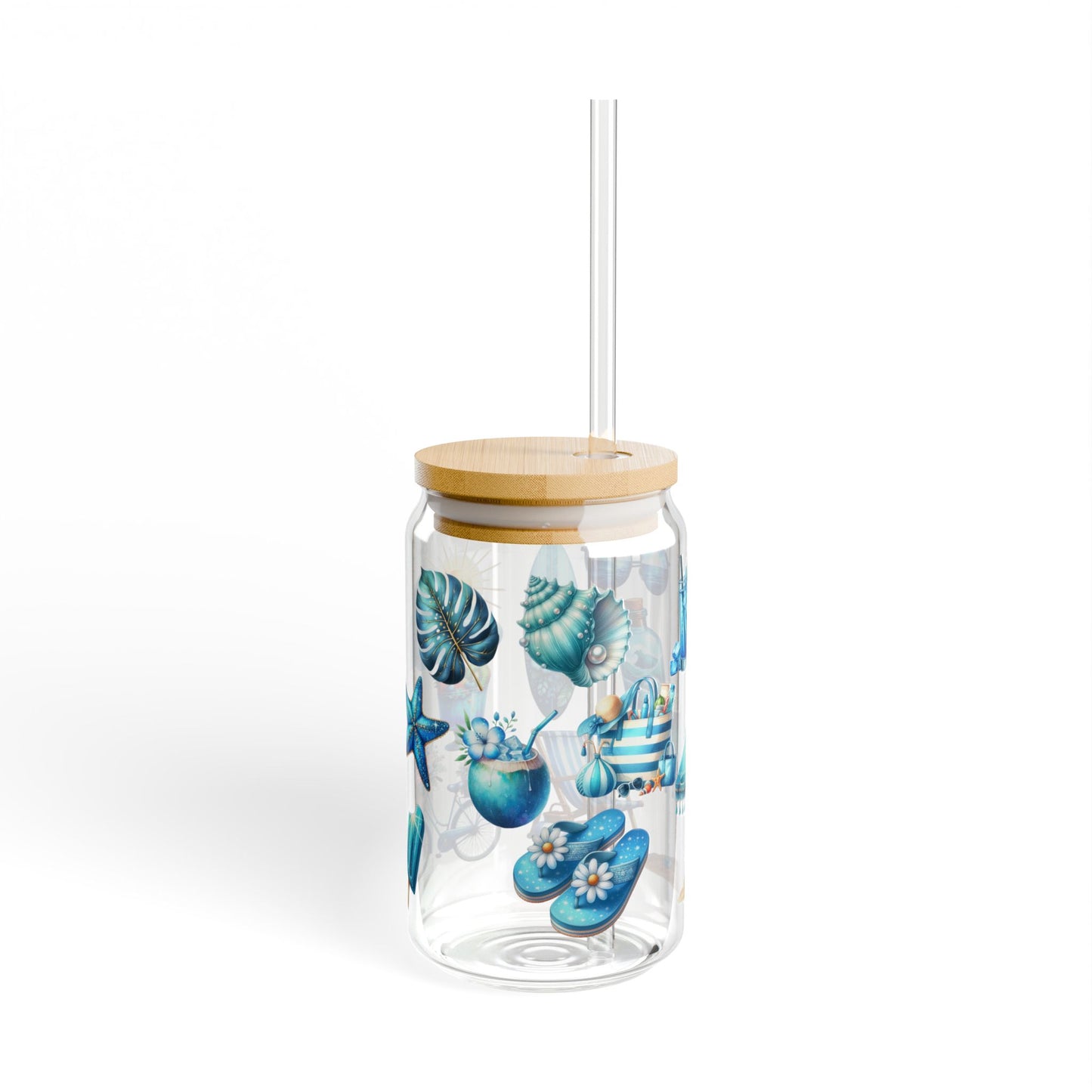 Blue beach time sipper glass