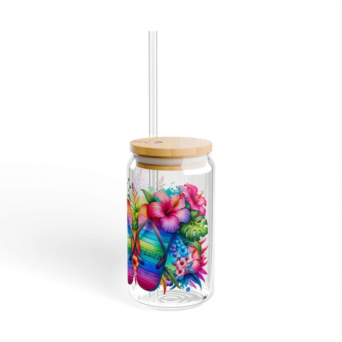 Color full Summer Beach Sipper Glass, 16oz
