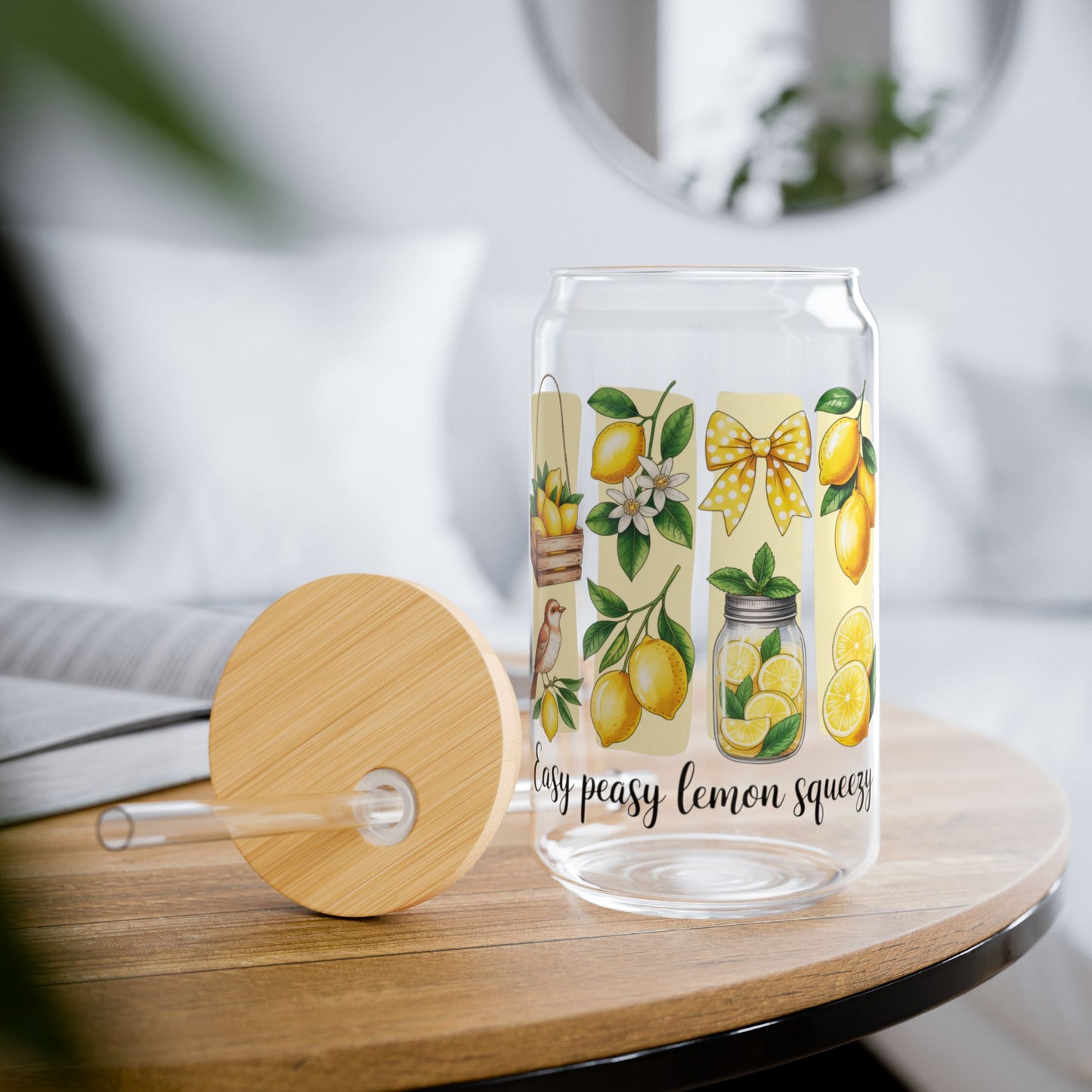 Lemonade Sipper Glass, Easy Peasy Lemon Squeezy Drinkware, Summer Party Mug, Kitchen Decor, Gift for Citrus Lovers
