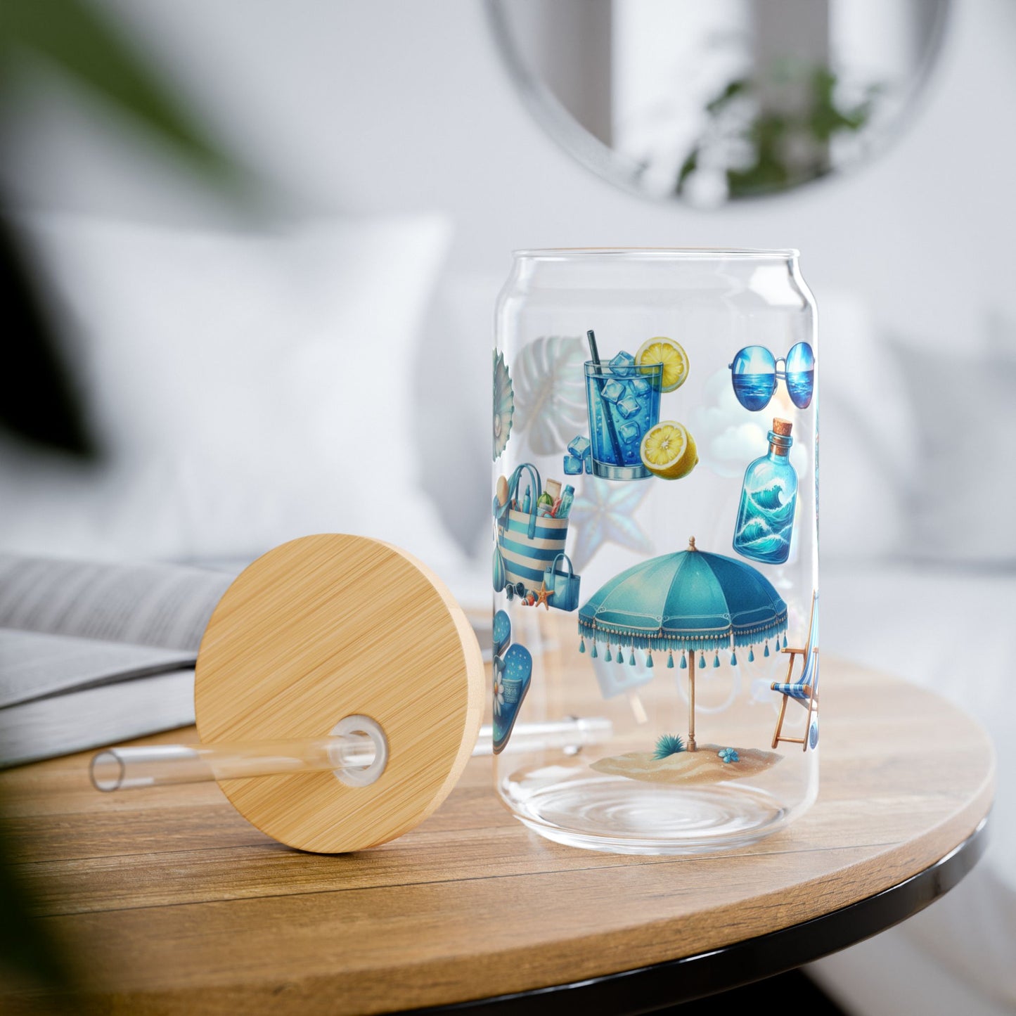 Blue beach time sipper glass