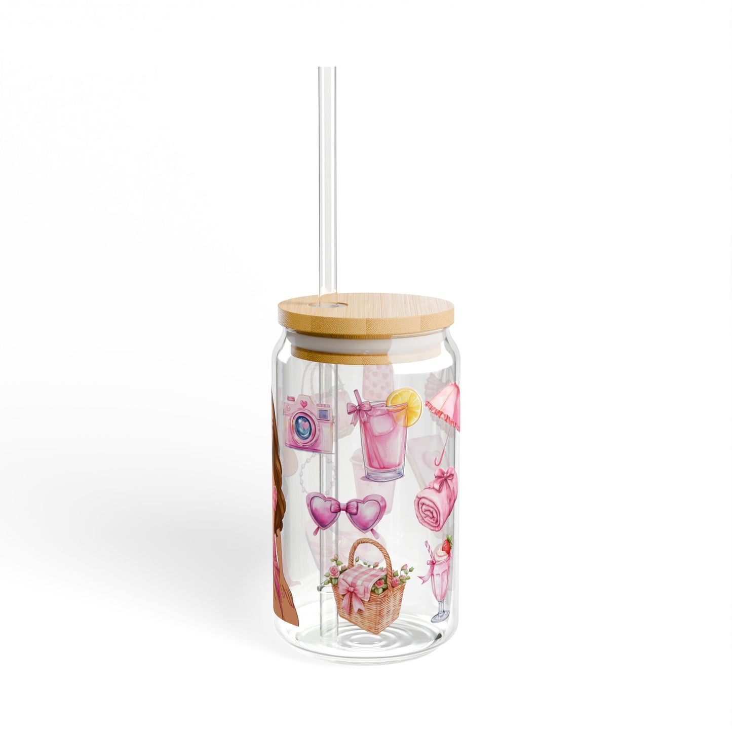 Custom Glass Can with Your Photo – Personalized Iced Coffee Cup with Bamboo Lid & Straw – Aesthetic Gift for Her