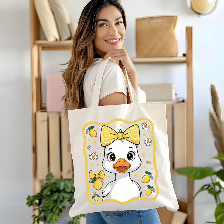 Cute Duck Themed Cotton Canvas Tote Bag