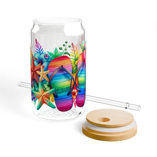 Color full Summer Beach Sipper Glass, 16oz