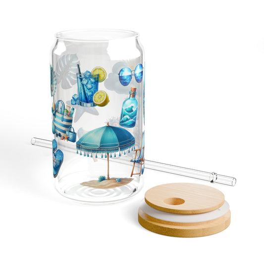 Blue beach time sipper glass