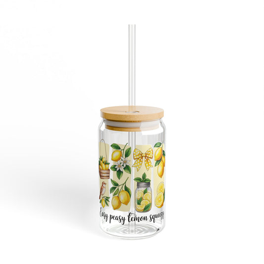 Lemonade Sipper Glass, Easy Peasy Lemon Squeezy Drinkware, Summer Party Mug, Kitchen Decor, Gift for Citrus Lovers