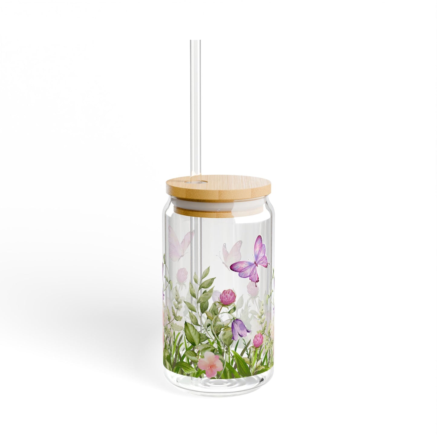 Glass Tumbler Flowers and Butterflies Design, 16oz