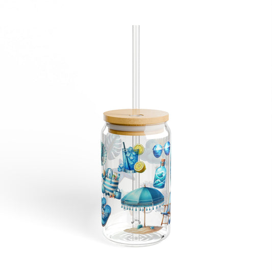 Blue beach time sipper glass