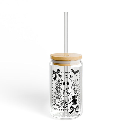 Cute ghost reading Sipper Glass