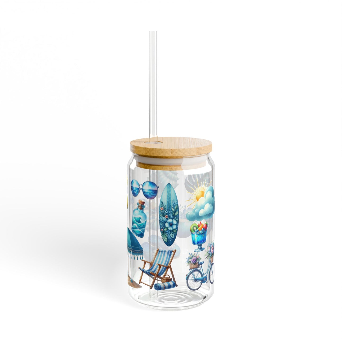 Blue beach time sipper glass