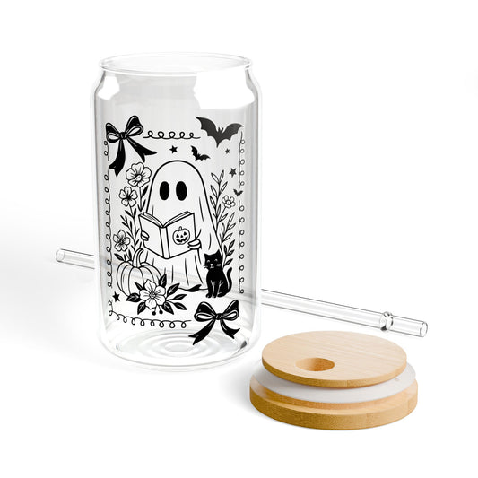 Cute ghost reading Sipper Glass