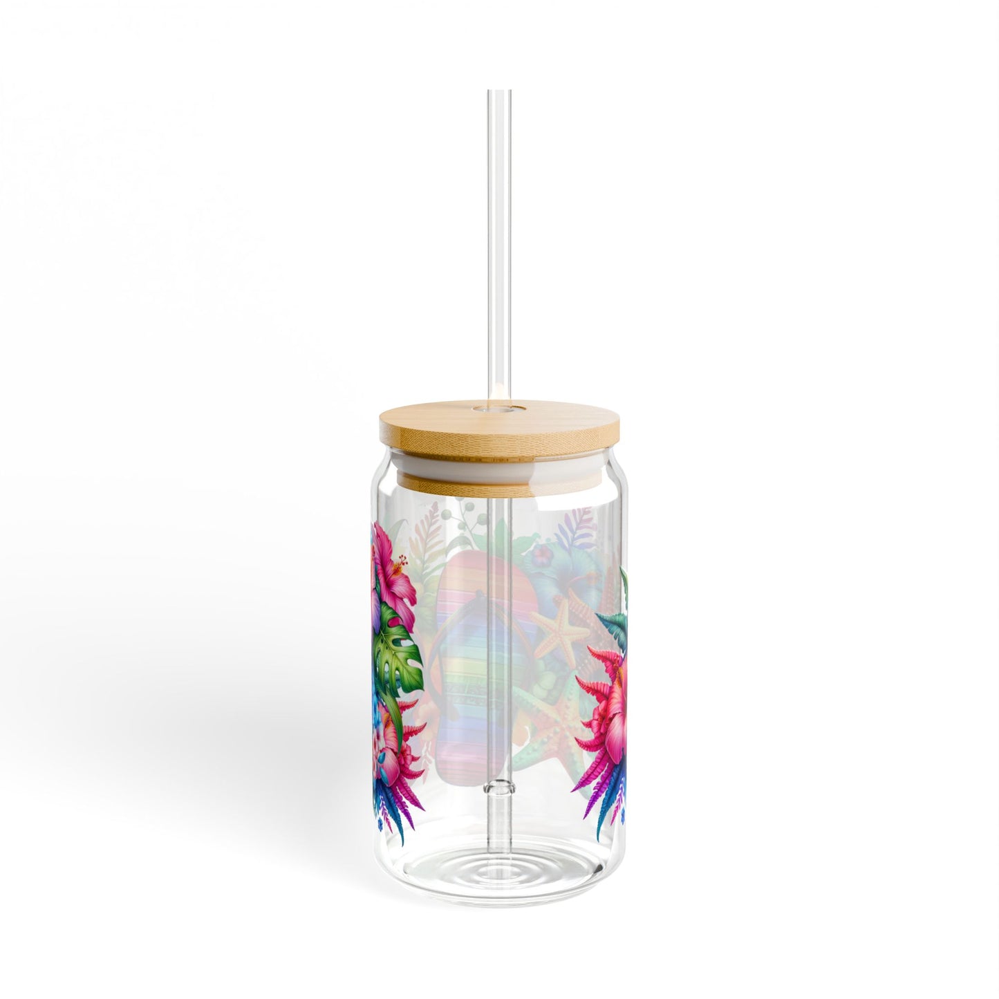 Color full Summer Beach Sipper Glass, 16oz