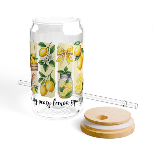 Lemonade Sipper Glass, Easy Peasy Lemon Squeezy Drinkware, Summer Party Mug, Kitchen Decor, Gift for Citrus Lovers