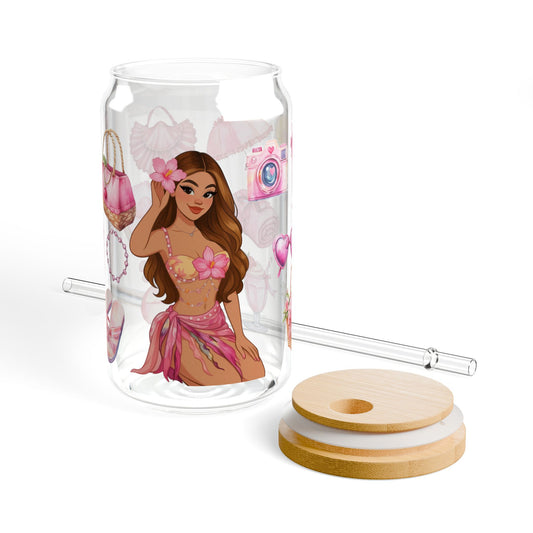 Custom Glass Can with Your Photo – Personalized Iced Coffee Cup with Bamboo Lid & Straw – Aesthetic Gift for Her