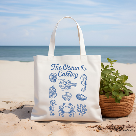 Canvas Tote Bag - Coastal Beach Summer Undersea Design
